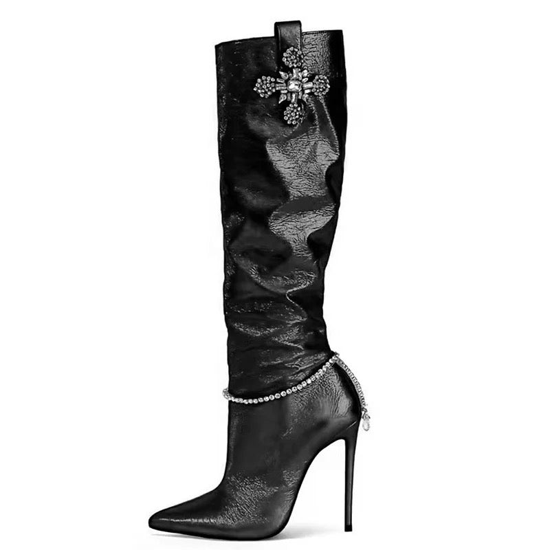 Metallic Bling Heel Boots - Dupe Department 