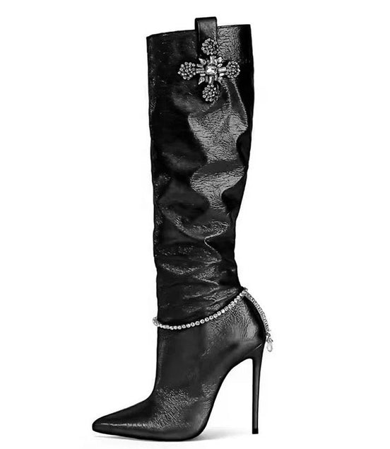 Metallic Bling Heel Boots - Dupe Department 