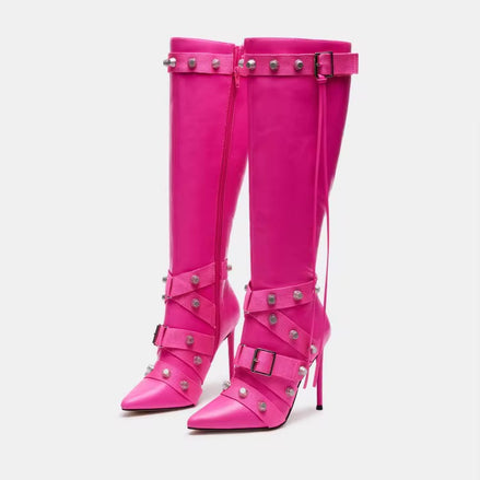 Dominatrix ‘Studded Strap’ Knee Boots