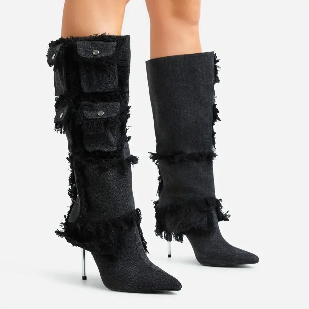 Tassel Pocket Heel Boots