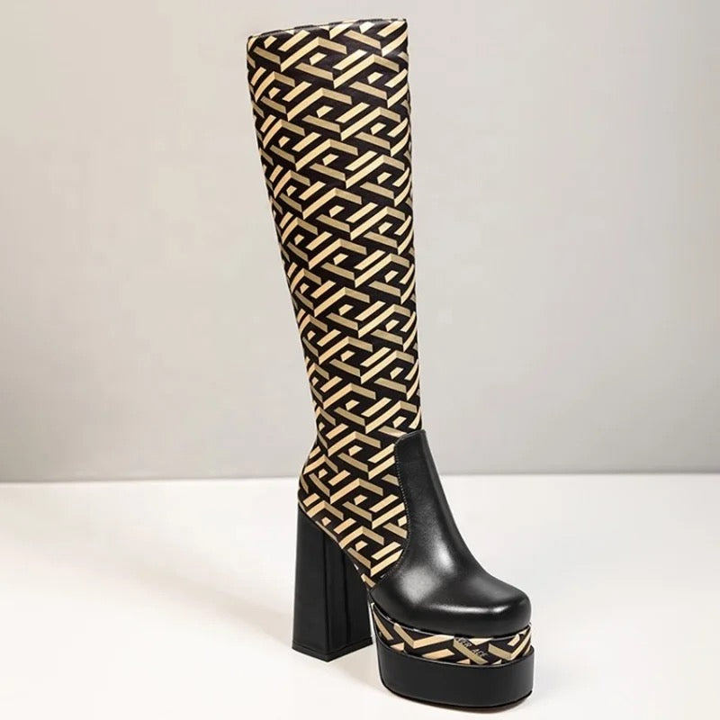 Geo Print Heel Boots - Dupe Department 