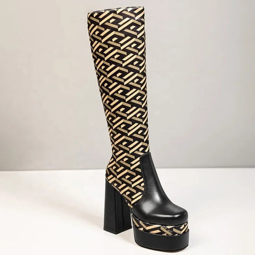 Geo Print Heel Boots - Dupe Department 