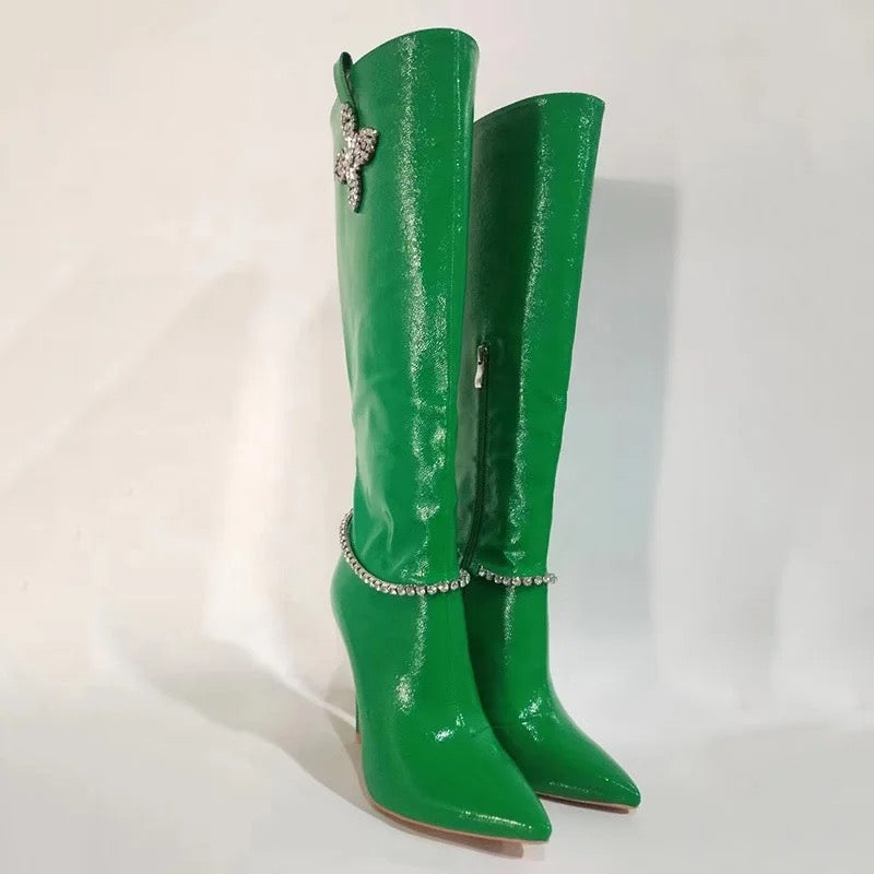 Metallic Bling Heel Boots - Dupe Department 