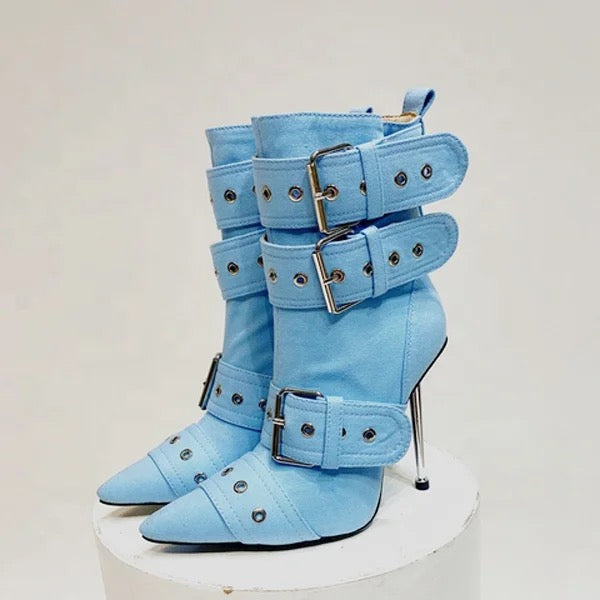 Denim Buckle Heels - Dupe Department 