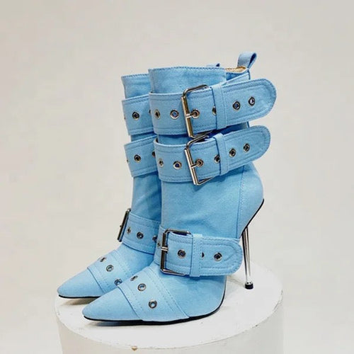 Denim Buckle Heels - Dupe Department 