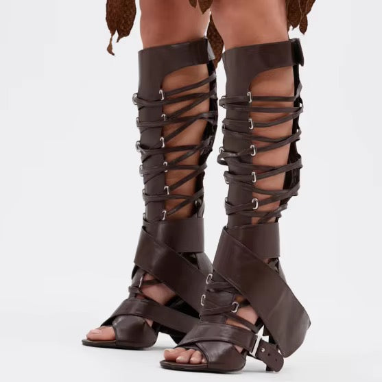 Lace-Up Gladiator Wedge Boots