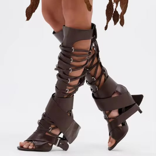 Lace-Up Gladiator Wedge Boots