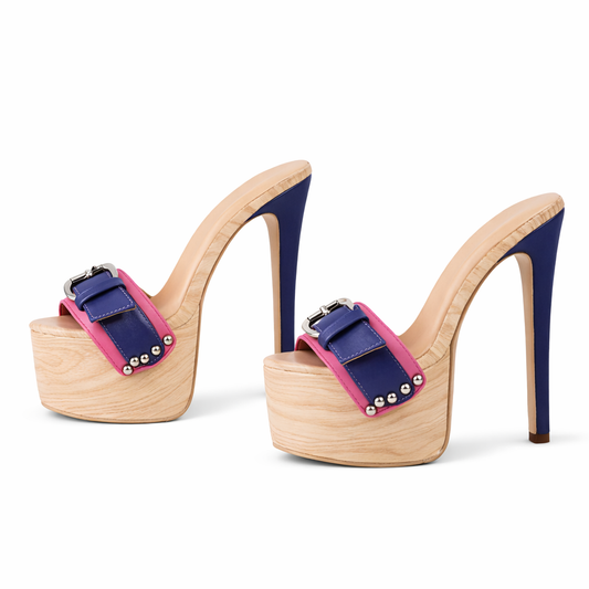 Velour Buckle Platform Heels