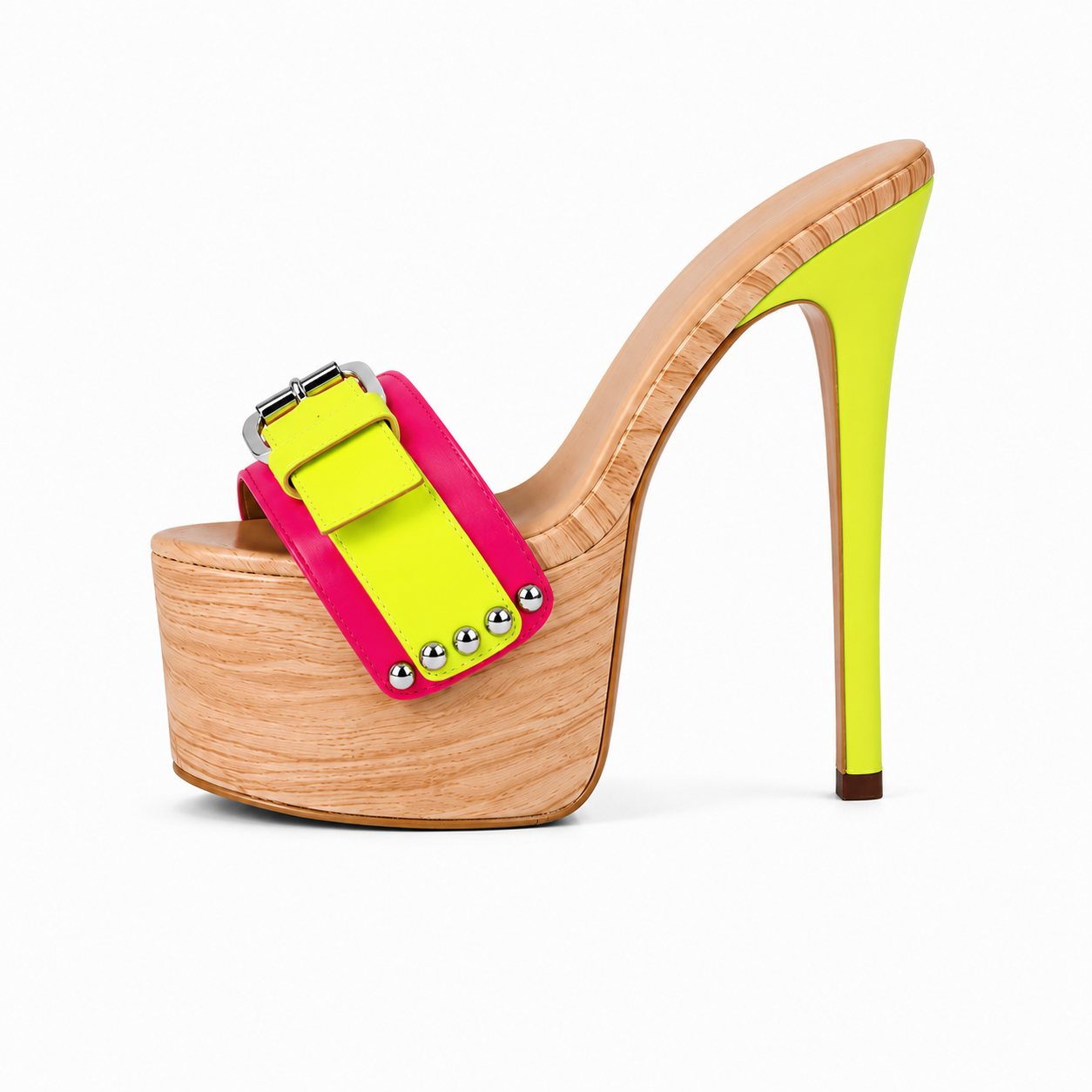 Velour Buckle Platform Heels – Lime Pop Muse