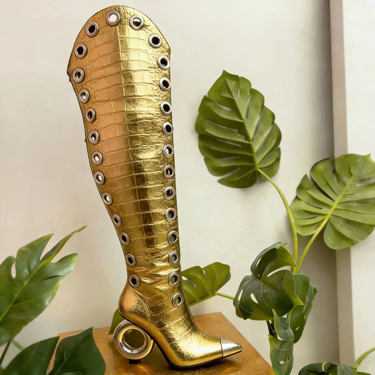 “Gilded Eye Couture” Thigh-High Boots