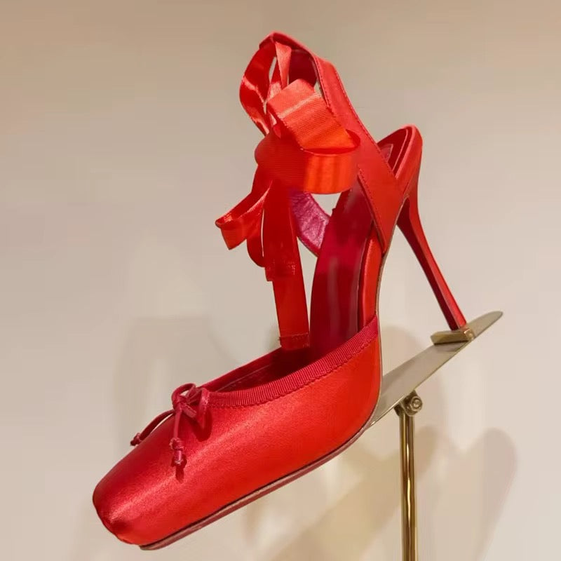 Satin Ballet Ribbon Stiletto Heels