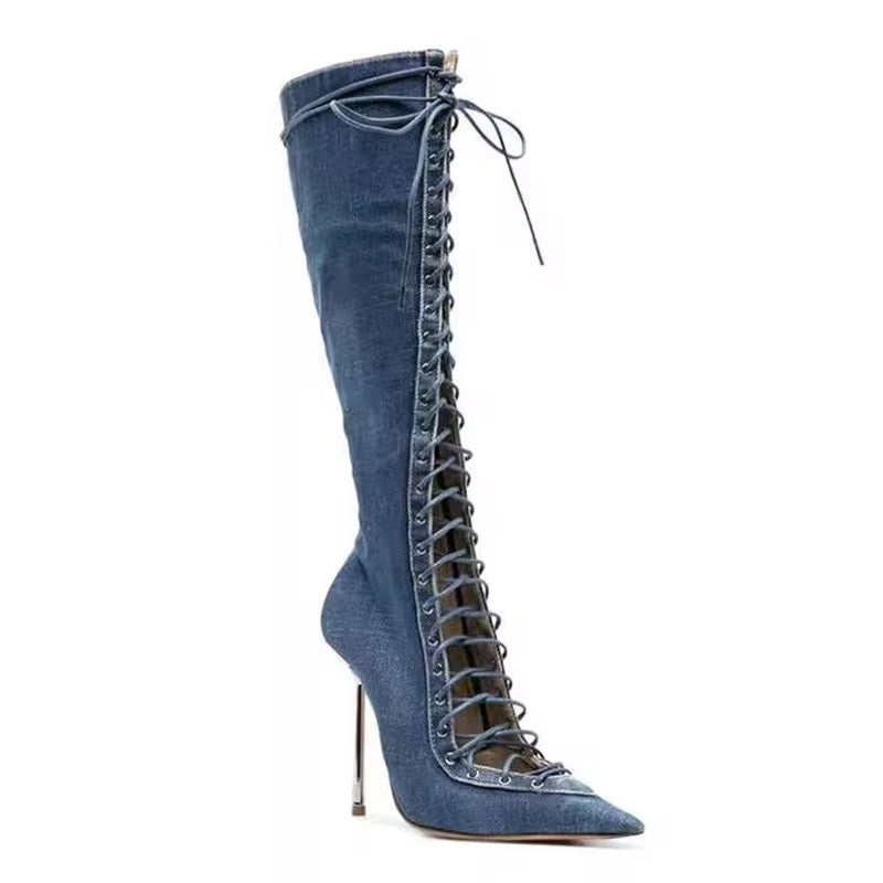 Lace Up Stiletto Boots