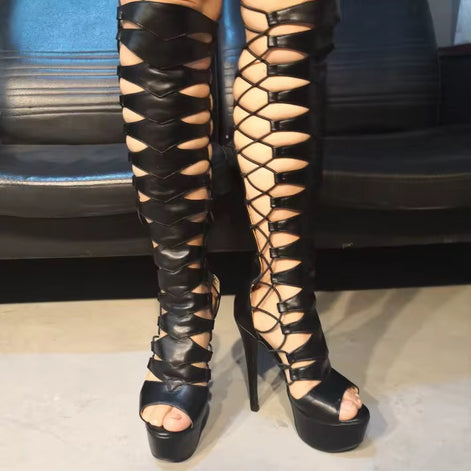 Double Crossed Gladiator Heel Boots