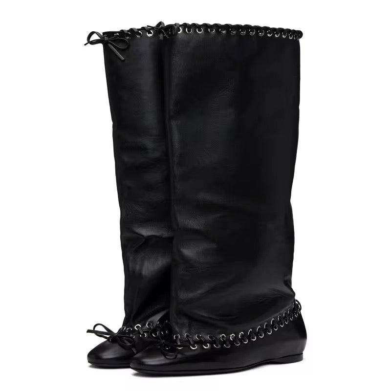 Luxe Slouch Lace-Trim Boots