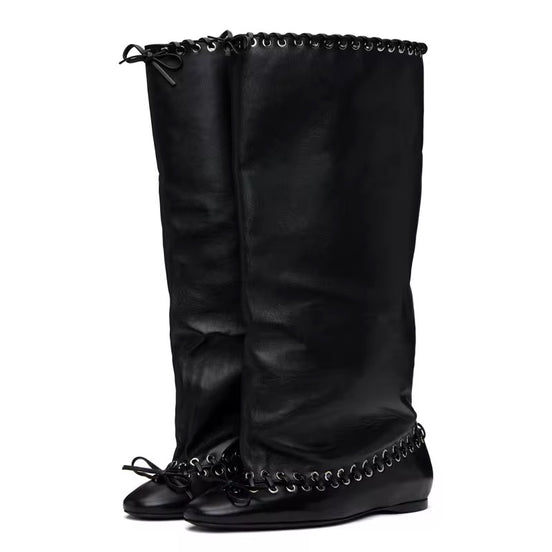 Luxe Slouch Lace-Trim Boots