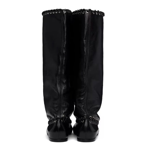 Luxe Slouch Lace-Trim Boots