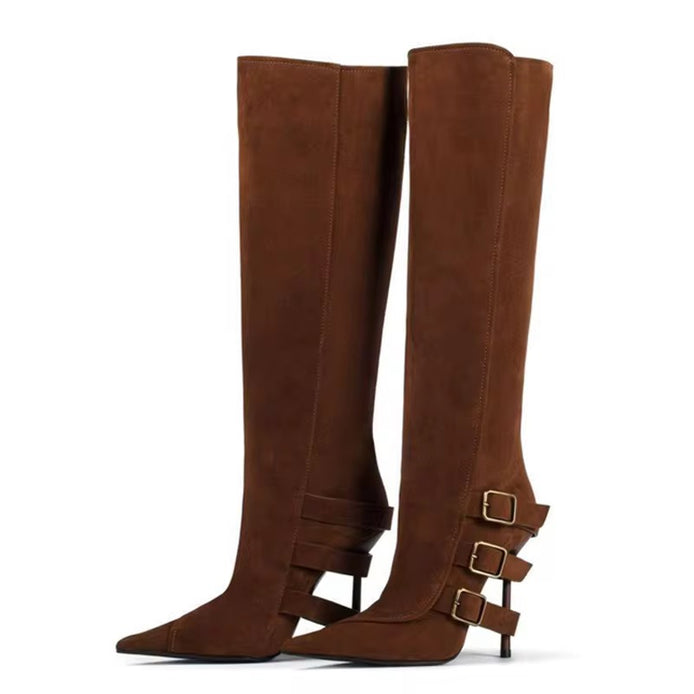 Triple Buckle Stiletto Knee-High Boots