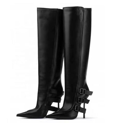 Triple Buckle Stiletto Knee-High Boots