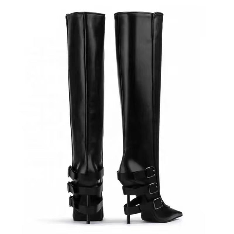 Triple Buckle Stiletto Knee-High Boots