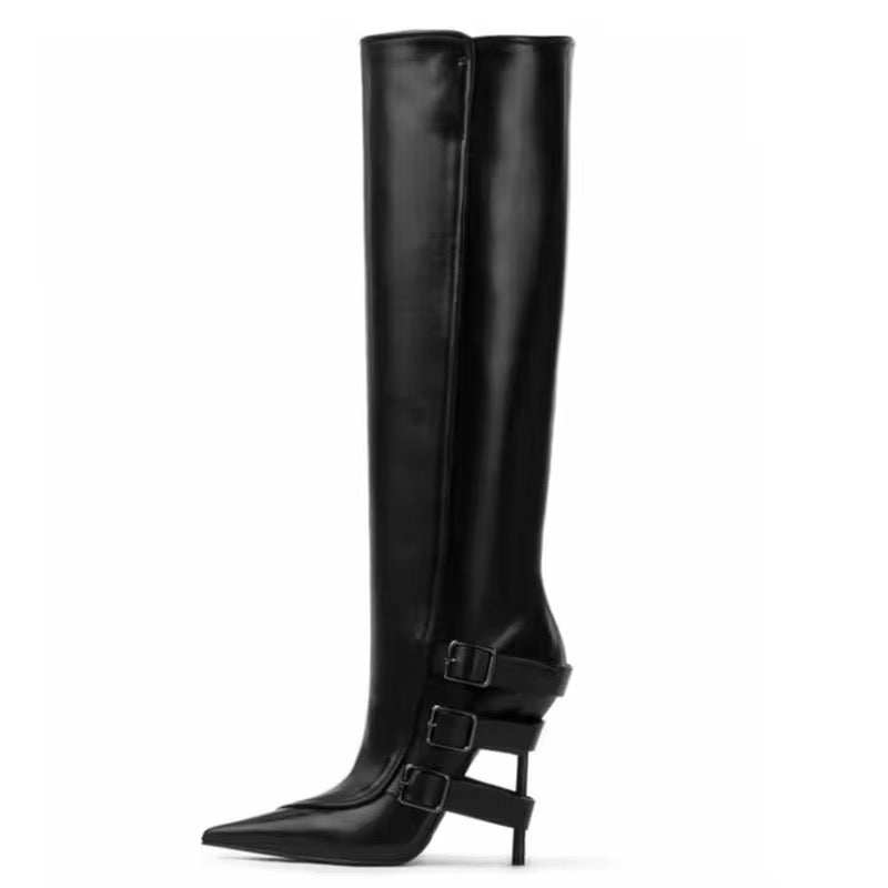 Triple Buckle Stiletto Knee-High Boots