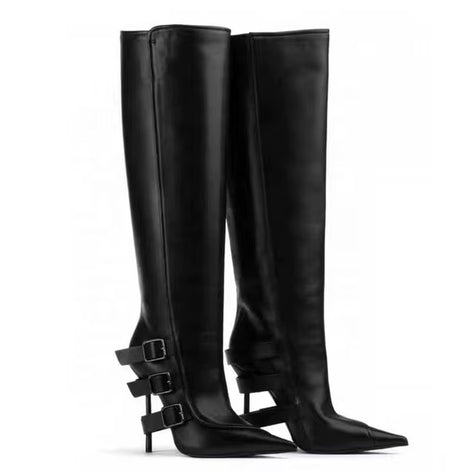 Triple Buckle Stiletto Knee-High Boots