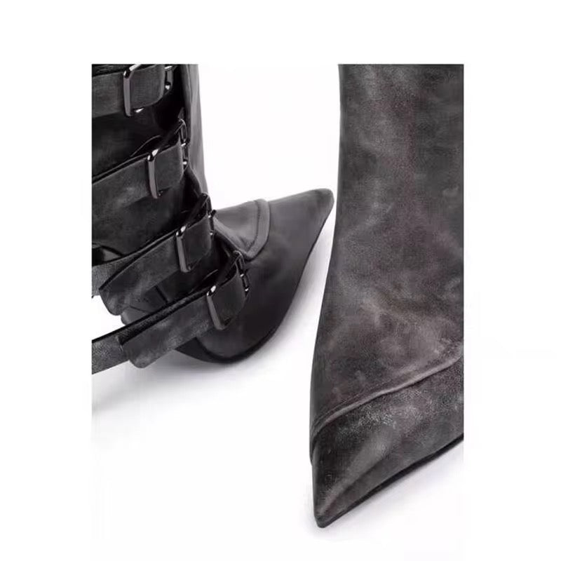 Triple Buckle Stiletto Knee-High Boots