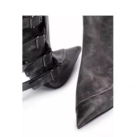 Triple Buckle Stiletto Knee-High Boots