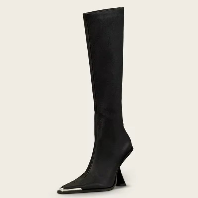 Sculpted Square-Toe High Heel Boots