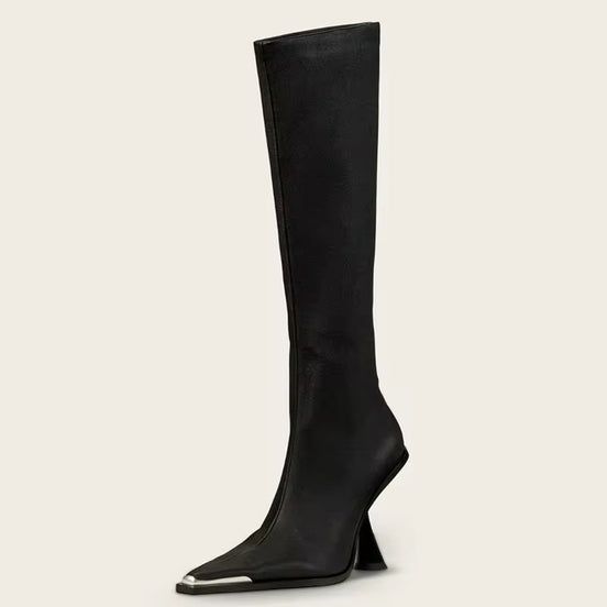 Sculpted Square-Toe High Heel Boots