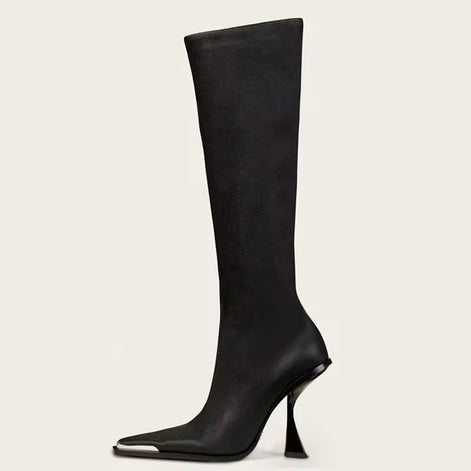 Sculpted Square-Toe High Heel Boots