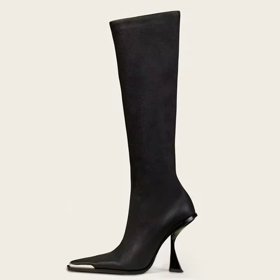 Sculpted Square-Toe High Heel Boots