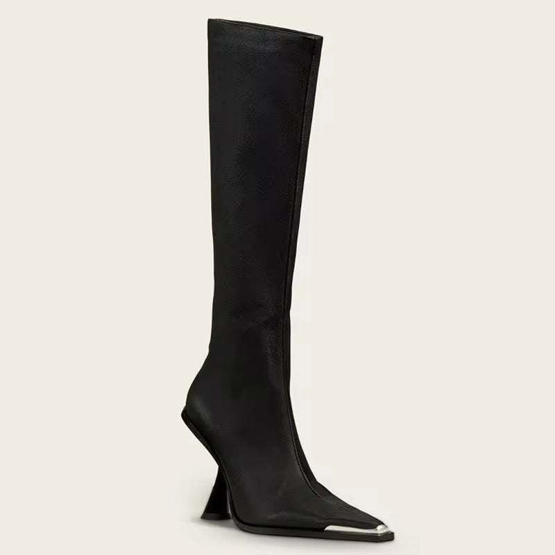 Sculpted Square-Toe High Heel Boots