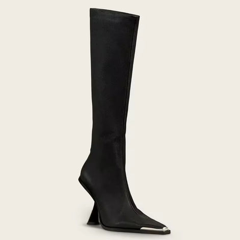 Sculpted Square-Toe High Heel Boots