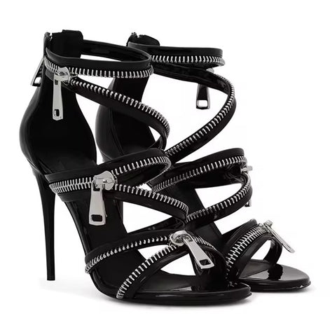 Zipper Strap Stiletto Heels