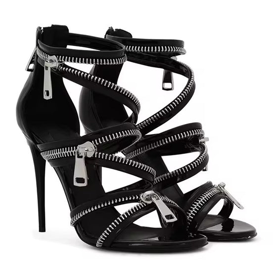 Zipper Strap Stiletto Heels