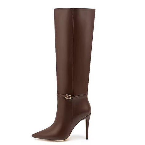 Sleek Stiletto Buckle Knee-High Boots