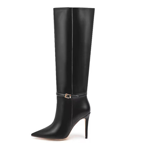 Sleek Stiletto Buckle Knee-High Boots