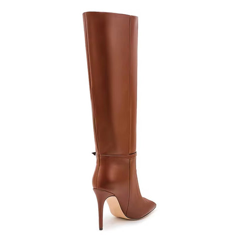 Sleek Stiletto Buckle Knee-High Boots
