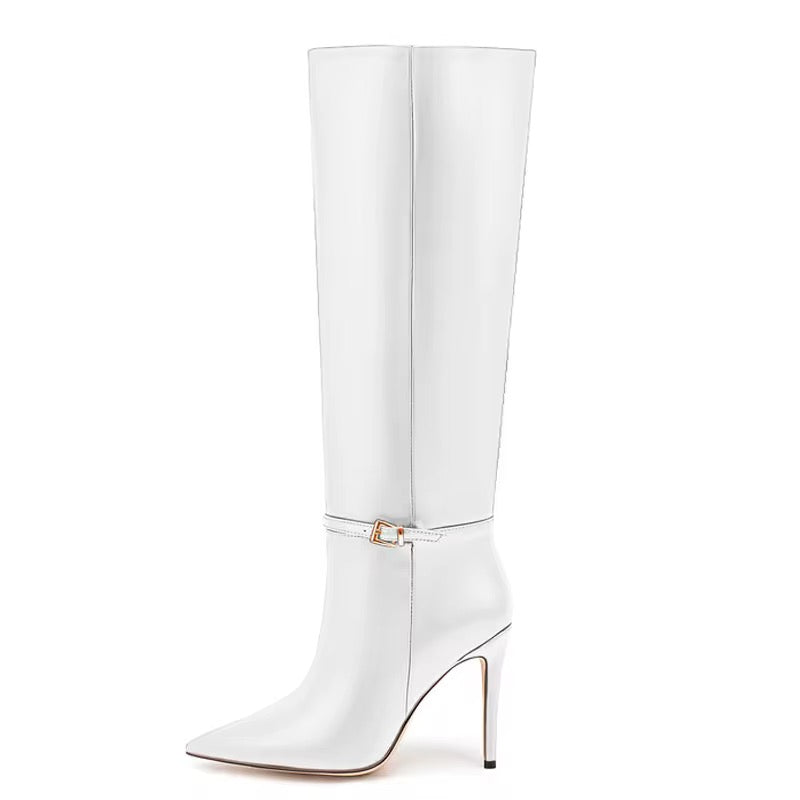 Sleek Stiletto Buckle Knee-High Boots
