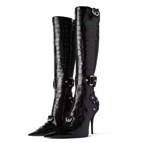 Viper Luxe Croc Buckle Heel Boots