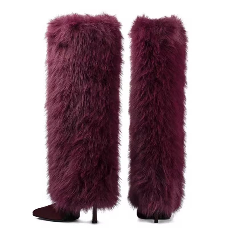 Fur Fantasy Knee-High Stiletto Boots