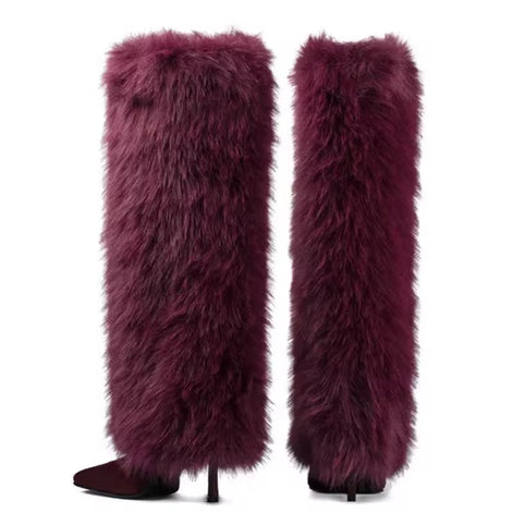 Fur Fantasy Knee-High Stiletto Boots