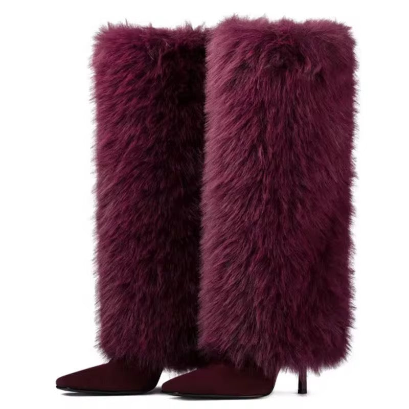 Fur Fantasy Knee-High Stiletto Boots