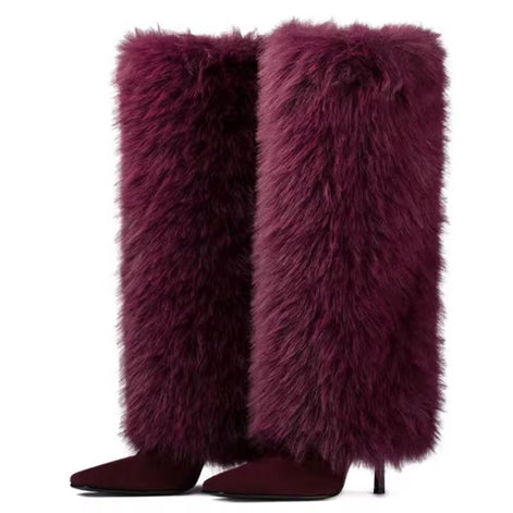 Fur Fantasy Knee-High Stiletto Boots