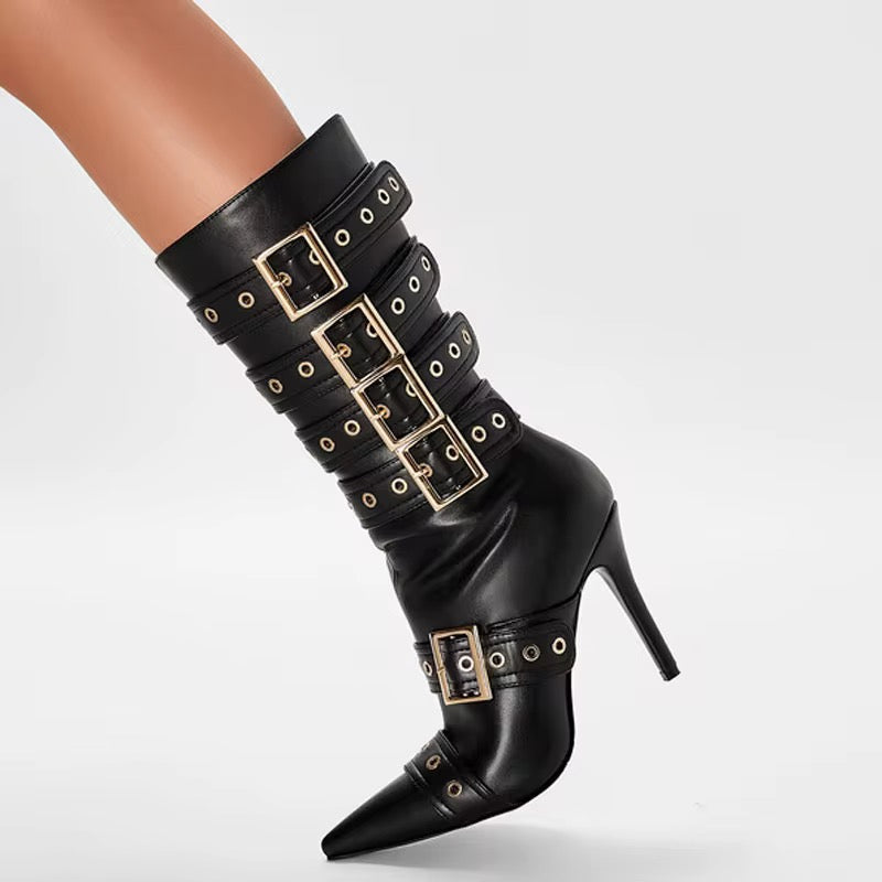Rebel Chain-Link Buckle Boots