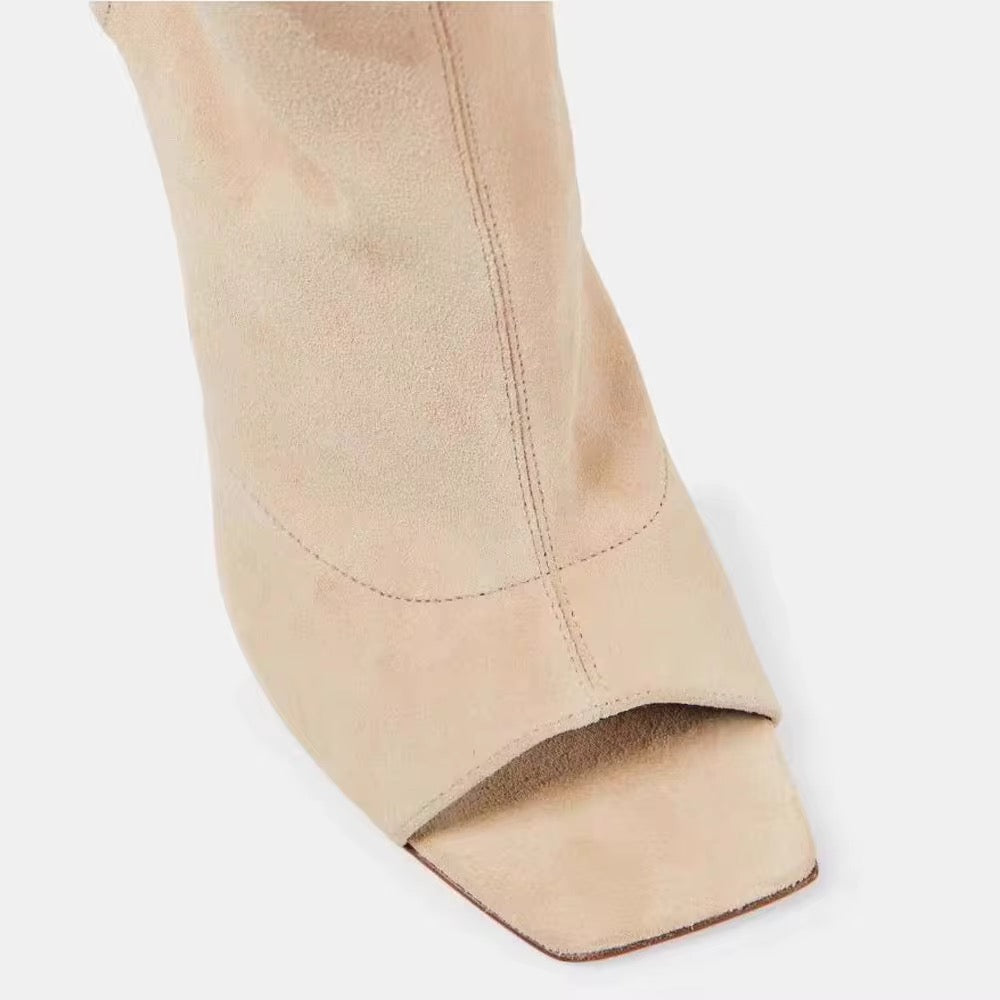 Suede Open-Toe Thigh High Boots