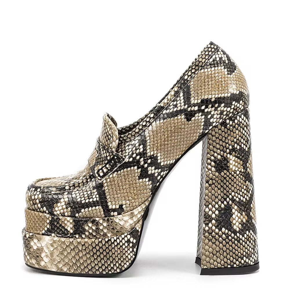 Serpent Stacked Platform Heels