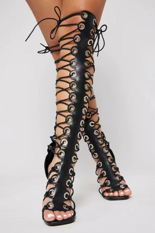 Lace-Up Gladiator Heel Boots